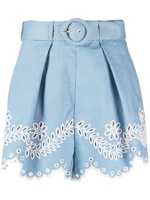 ZIMMERMANN Junie embroidered linen shorts - Blue