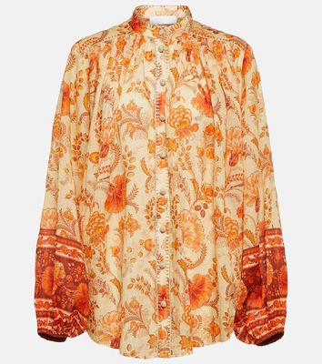 Zimmermann Junie floral puff-sleeve ramie blouse