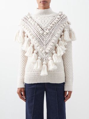Zimmermann - Kaleidoscope High-neck Tasselled Wool Sweater - Womens - Cream