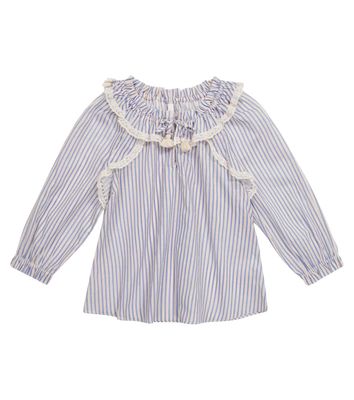 Zimmermann Kids Aliane Gather Neck striped cotton blouse