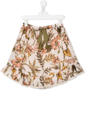 ZIMMERMANN Kids Anneke floral-print flounce skirt - Neutrals