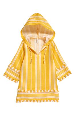 Zimmermann Kids' Anneke Hooded Linen Cover-Up Dress in Marigold Stripe