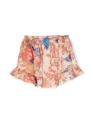 ZIMMERMANN Kids August floral-print drawstring skirt - Neutrals