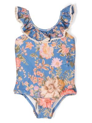 ZIMMERMANN Kids August floral-print ruffled swimsuit - Blue