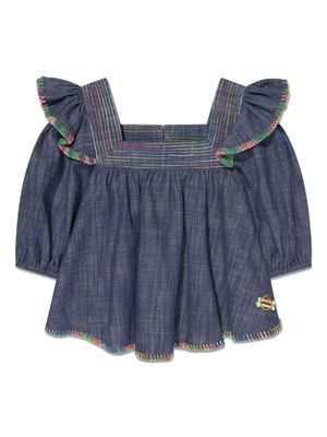ZIMMERMANN Kids decorative-stitching denim blouse - Blue