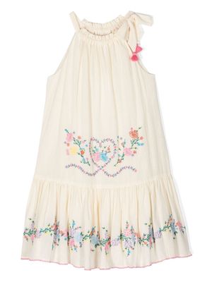 ZIMMERMANN Kids floral-embroidered halter dress - Neutrals