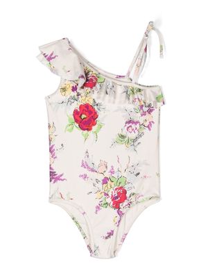 ZIMMERMANN Kids floral-print asymmetric swimsuit - Neutrals