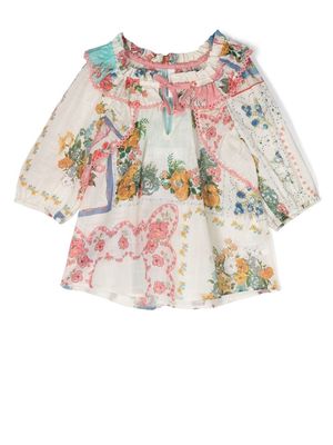 ZIMMERMANN Kids floral-print cotton blouse - Neutrals