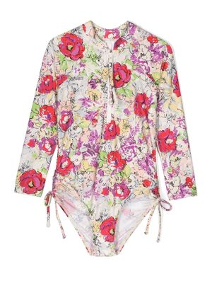 ZIMMERMANN Kids floral-print long-sleeve swimsuit - Neutrals