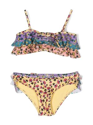 ZIMMERMANN Kids floral-print ruffle bikini set - Yellow