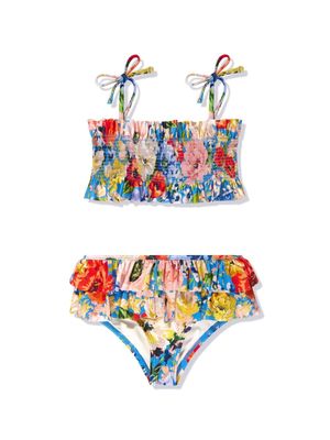 ZIMMERMANN Kids floral-print ruffle-detail bikini - Blue