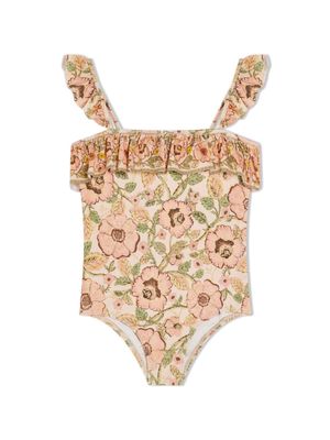ZIMMERMANN Kids floral-print ruffle-detail swimsuit - IVPIFL