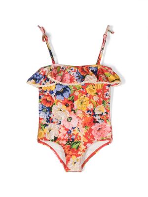 ZIMMERMANN Kids floral-print ruffled swimsuit - Red