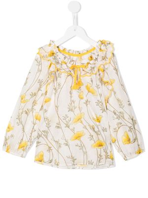 ZIMMERMANN Kids floral-print tassel cotton dress - Yellow