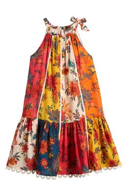 Zimmermann Kids' Ginger Floral Patchwork Panel Halter Neck Cotton Dress in Spliced