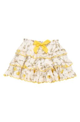 Zimmermann Kids' Jeannie Tiered Frill Floral Print Cotton Skirt in Yellow Poppy