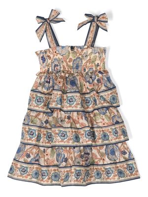 ZIMMERMANN Kids Junie floral-print shirred tiered dress - Neutrals