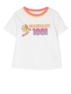 ZIMMERMANN Kids logo-print contrast-collar T-shirt - White