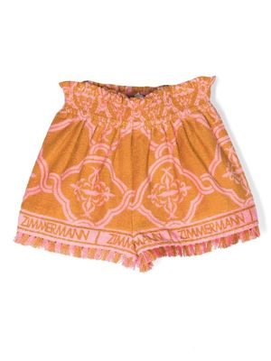 ZIMMERMANN Kids logo-print towelling shorts - Orange