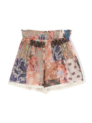 ZIMMERMANN Kids paisley-patchwork cotton shorts - Pink