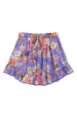 Zimmermann Kids' Pattie Floral Print Cotton Skirt in Purple Rose