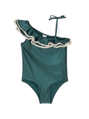 ZIMMERMANN Kids ruffle-collar one-piece swimsuit - Green