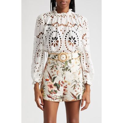 Zimmermann Lexi Embroidered Eyelet Top in Ivory at Nordstrom, Size 1