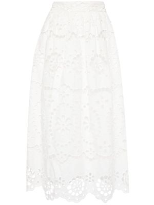 ZIMMERMANN Lexi embroidered linen midi skirt - White