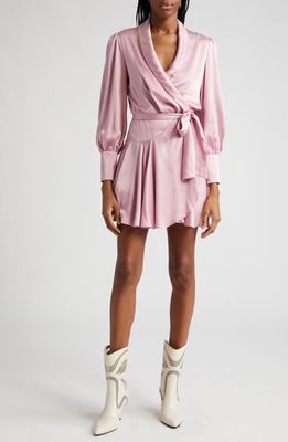 Zimmermann Long Sleeve Silk Wrap Minidress in Pink