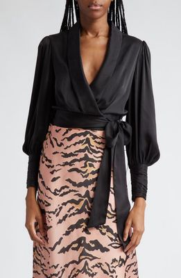 Zimmermann Long Sleeve Silk Wrap Top in Black