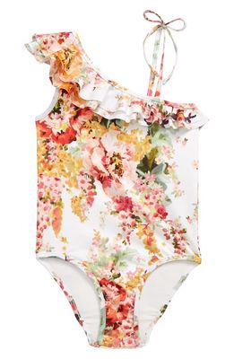 Zimmermann Mae Floral Ruffle One-Piece Swimsuit in Ivory Floral