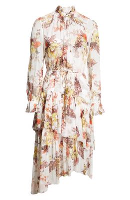 Zimmermann Matchmaker Floral Print Long Sleeve Tiered Dress in Ivory Tropical Floral