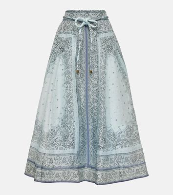 Zimmermann Matchmaker printed linen and silk midi skirt