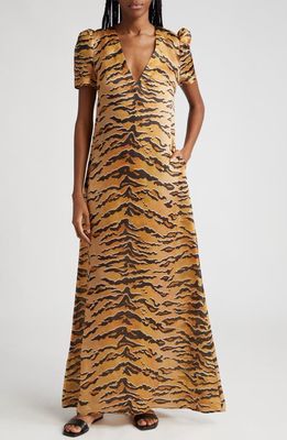 Zimmermann Matchmaker Tiger Stripe Linen Maxi Dress in Tan Tiger
