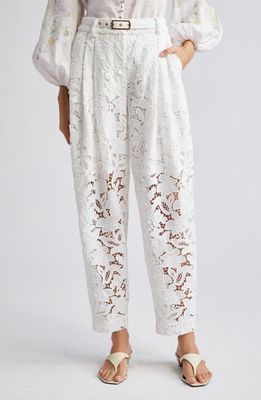 Zimmermann Natura Floral Lace Ankle Pants in Ivory at Nordstrom, Size 3