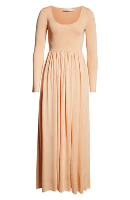 Zimmermann Natura Metallic Long Sleeve Maxi Sweater Dress in Peach