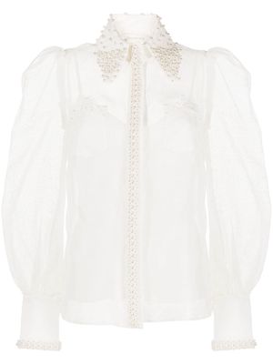 ZIMMERMANN pearl-embellished wide-sleeved shirt - White