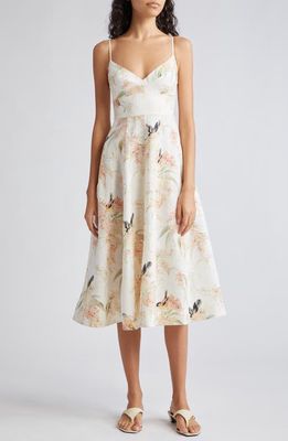 Zimmermann Picnic Floral Linen Midi Sundress in Coral Birds