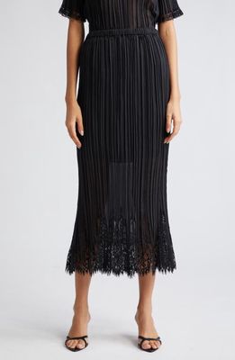 Zimmermann Pleated Lace Trim Midi Skirt in Black