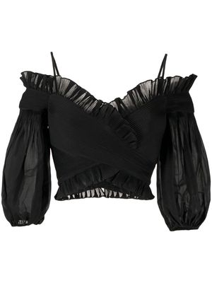 ZIMMERMANN pleated off-the-shoulder top - BLACK