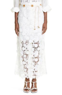 Zimmermann Raie Lace Flower Skirt in Ivory