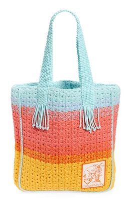 Zimmermann Rainbow Cotton Crocheted Tote in Blue Mustard Ombre