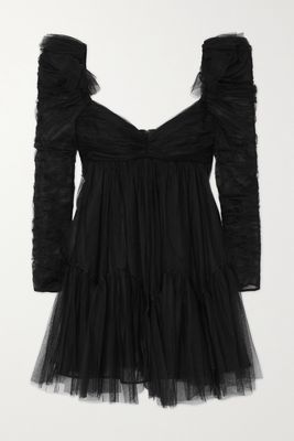 Zimmermann - Ruched Tulle Peplum Mini Dress - Black