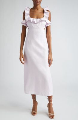 Zimmermann Ruffle Linen Midi Dress in Lilac