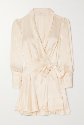 Zimmermann - Ruffled Silk-satin Mini Wrap Dress - Cream