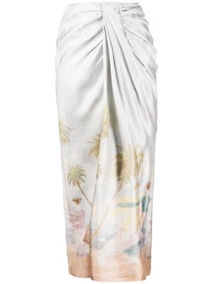 ZIMMERMANN Sensory dancer-print draped midi skirt - Multicolour