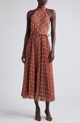 Zimmermann Sunray Picnic Pleated Chiffon Midi Dress in Aragon/Cream Dot