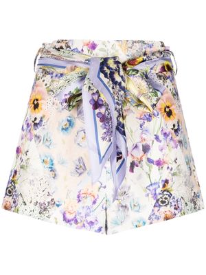 ZIMMERMANN Tama floral-print belted shorts - Neutrals