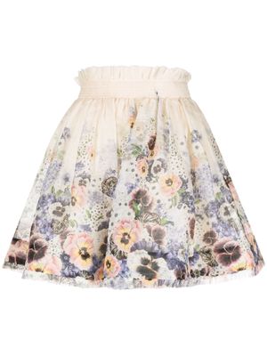 ZIMMERMANN Tama floral-print miniskirt - Neutrals