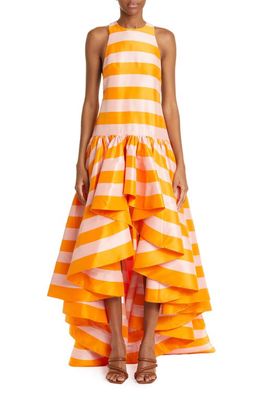 Zimmermann Tama Stripe High-Low Silk Dress in Tangerine Stripe